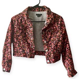 Social standard by sanctuary Cropped Jean Jacket with Floral Design